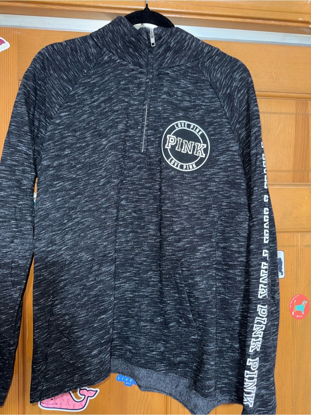 PINK Victoria's Secret Black Heather Quarter-Zip Pullover
